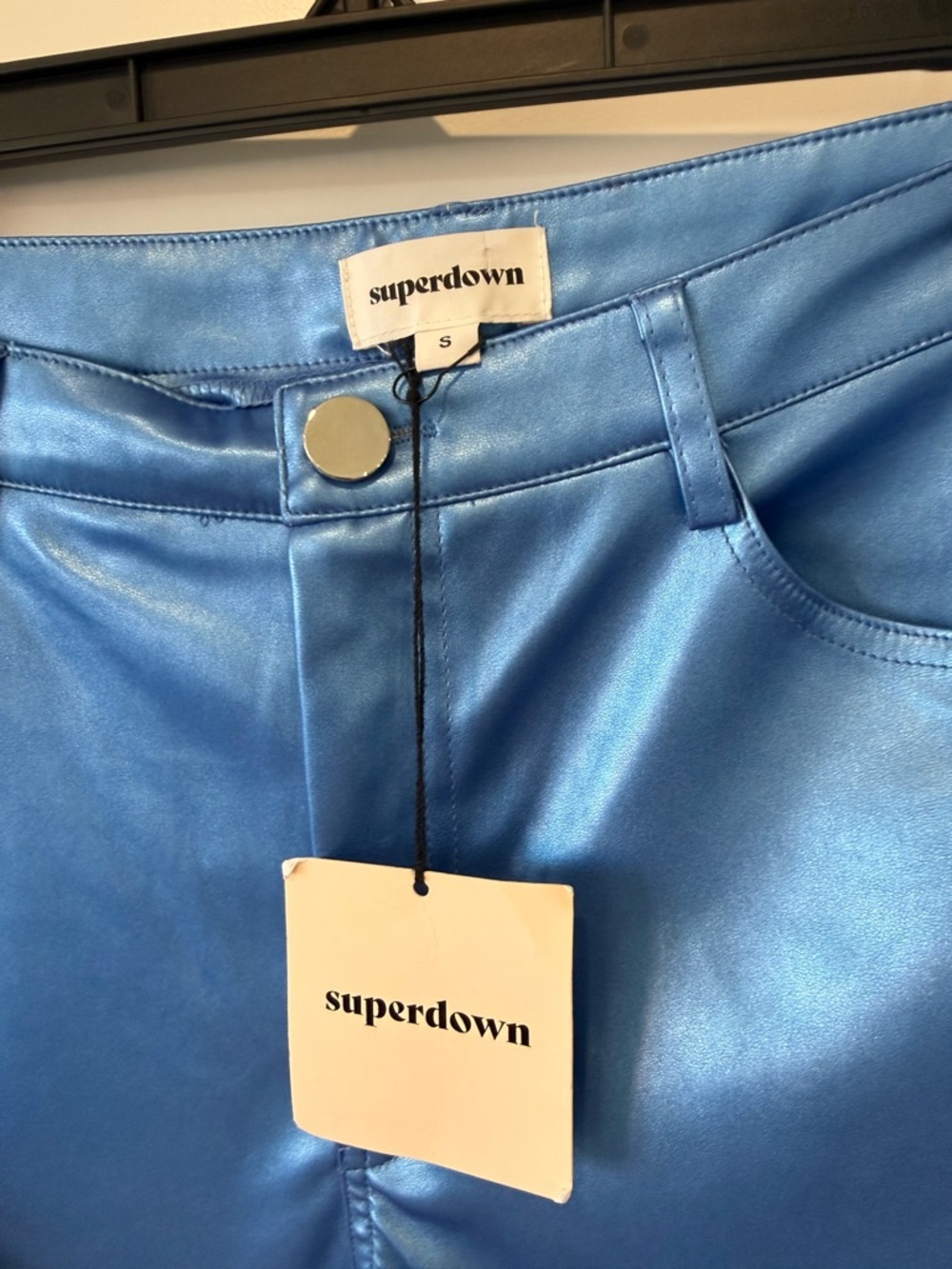 NWT Super Down Blue Faux Leather Pants - Picture 3 of 6